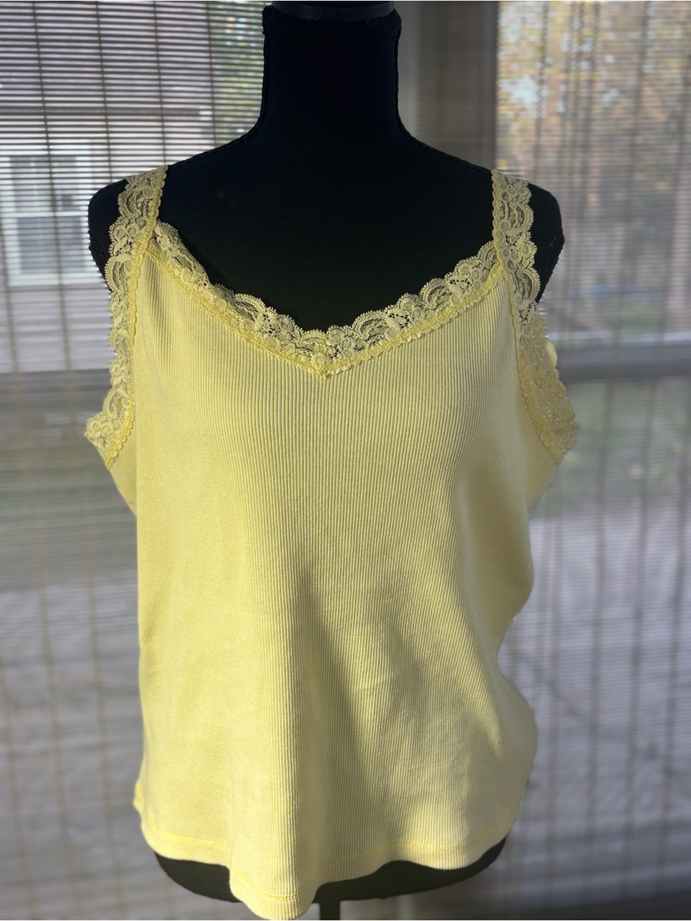 Extra Touch Pale Yellow Lace-Trim Camisole